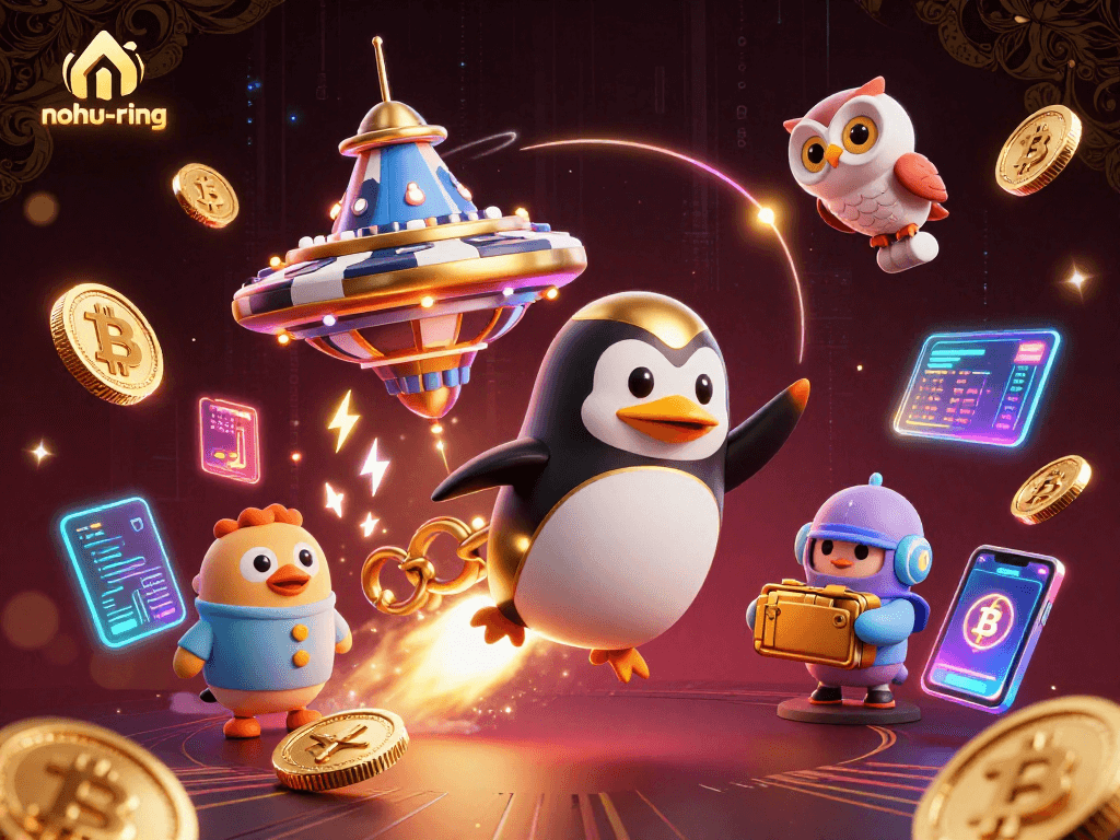 Experience the thrill of nohu-ring with a golden penguin racing through casino space!