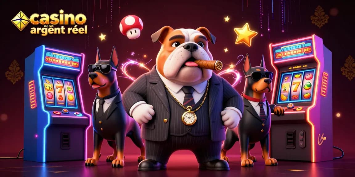 Image illustrant le casino en ligne argent réel avec des personnages de jeu animés, machines à sous et un style coloré.