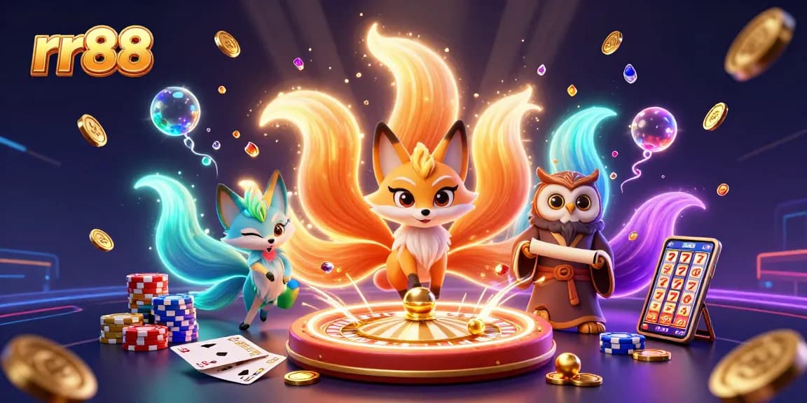 Experience exciting wins at rr88 with vibrant characters, colorful chips, and glowing treasures!