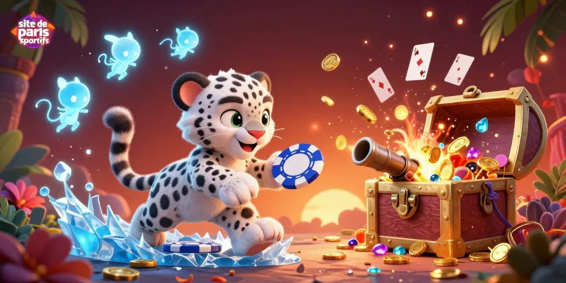 Visualisez le site de paris sportifs à travers une scène animée de personnages ludiques et d'éléments de jeux captivants.