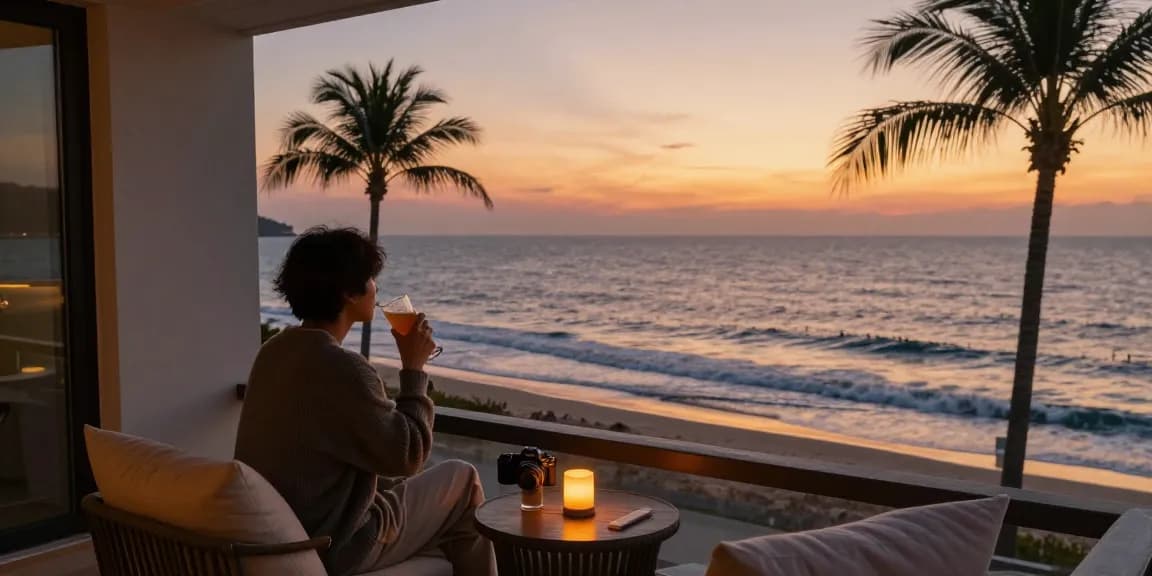 Explore the serene ocean view from a 여수오피 balcony, capturing relaxation and romance.