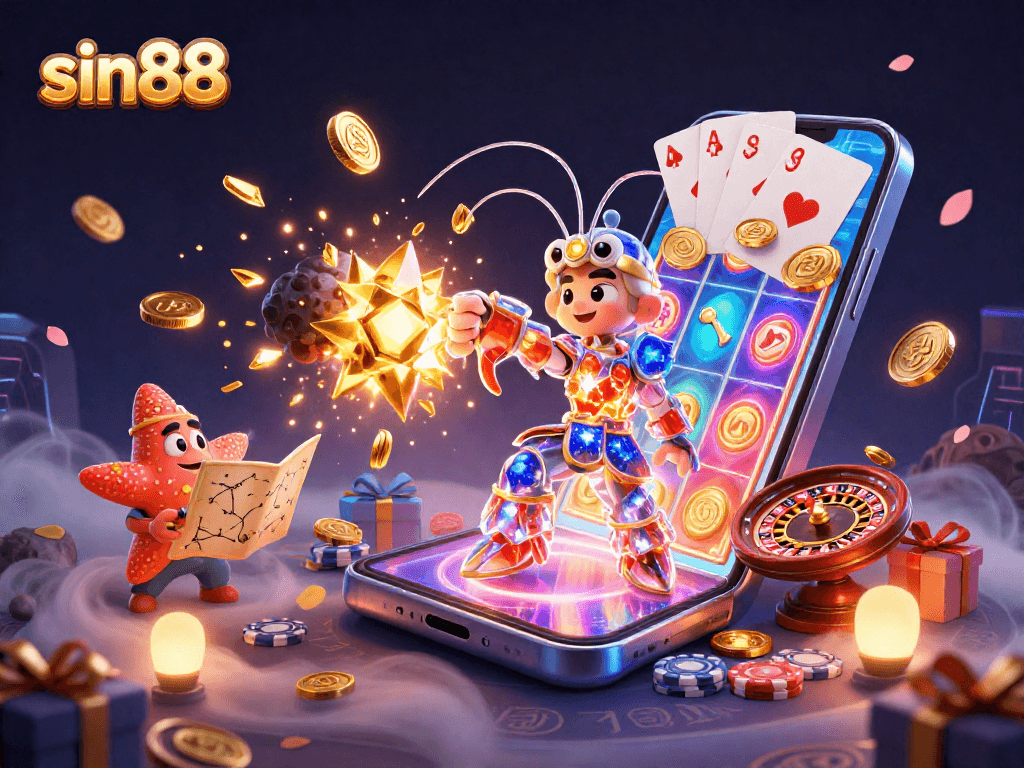 Win big with sin88's thrilling 3D casino adventure featuring vibrant slot games and golden treasures.