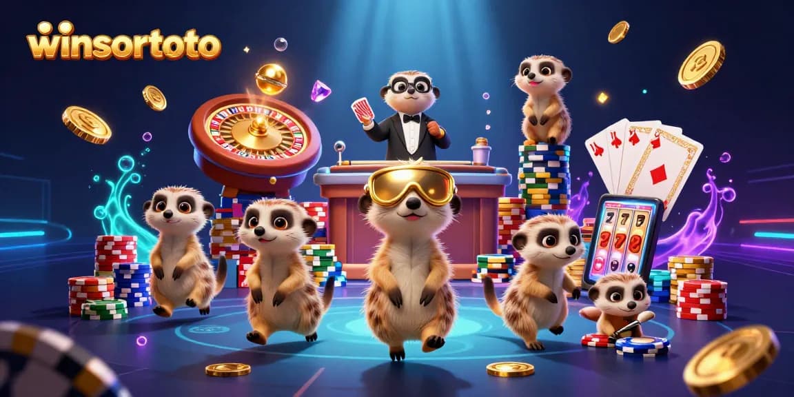 Mengambil chip di permainan kasino winsortoto, koloni meerkat beraksi di latar belakang cerah.