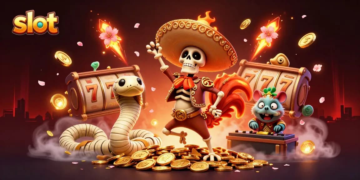 Experience the thrill of slot games with this vibrant scene featuring a victory dance of colorful characters.