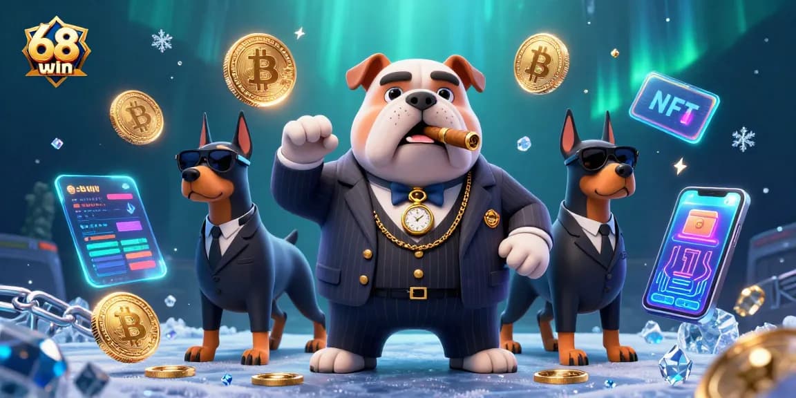 Experience thrilling gaming moments with 68win as the mafia bulldog leads players in an exciting casino scene.