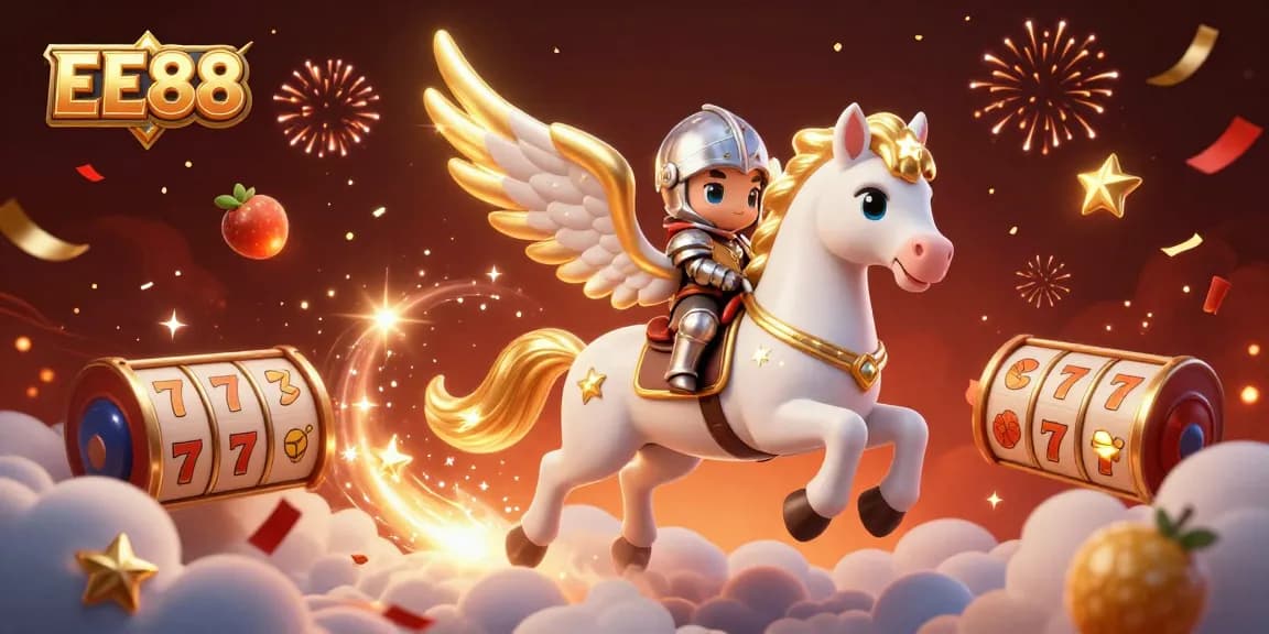 Engage with EE88's exciting gaming world through the galloping horse and slot reels.