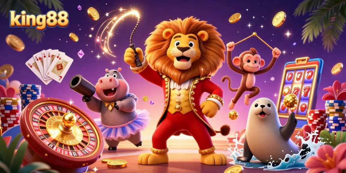 Experience thrilling gameplay at king88 with vibrant golden coins, characters, and dynamic casino action