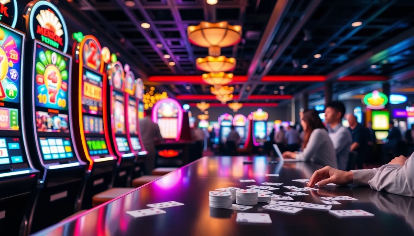Permainan budaya777 di kasino penuh warna dengan mesin slot yang menarik perhatian.
