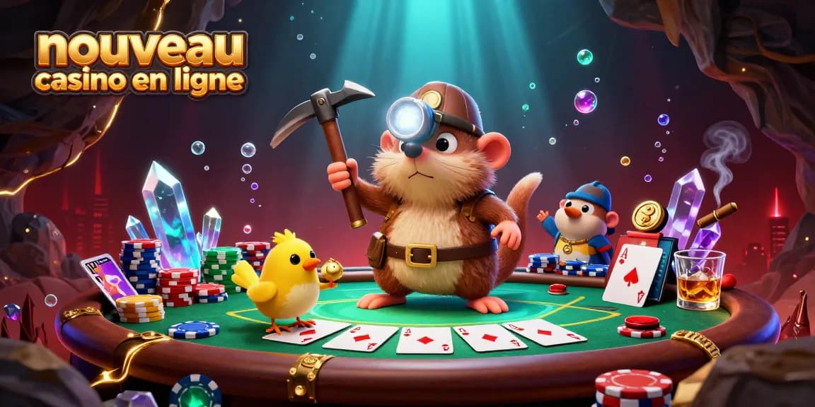 Découvrez les trésors du nouveau casino en ligne avec un mole et une canarie dans une scène ludique.