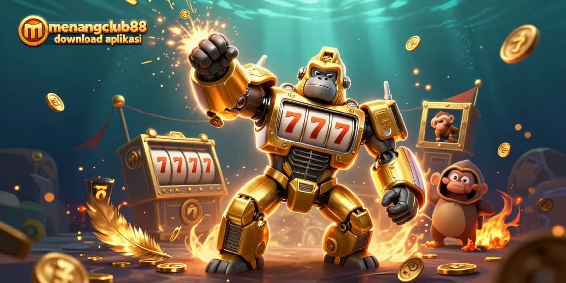 Immerse in the vibrant slot gaming world with the menangclub88 download aplikasi, featuring a unique gorilla mech.