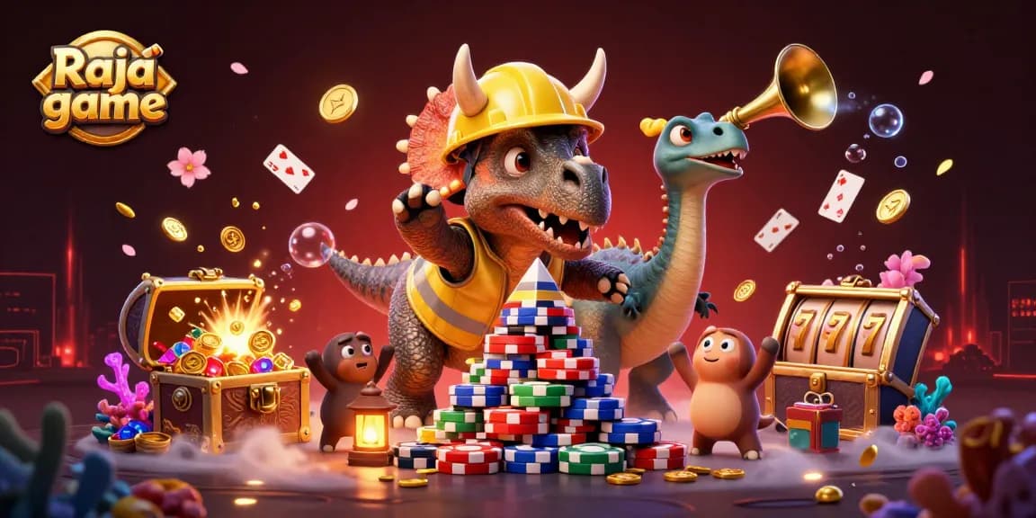 Engage in thrilling gameplay with Raja game's dynamic scene featuring colorful casino elements.