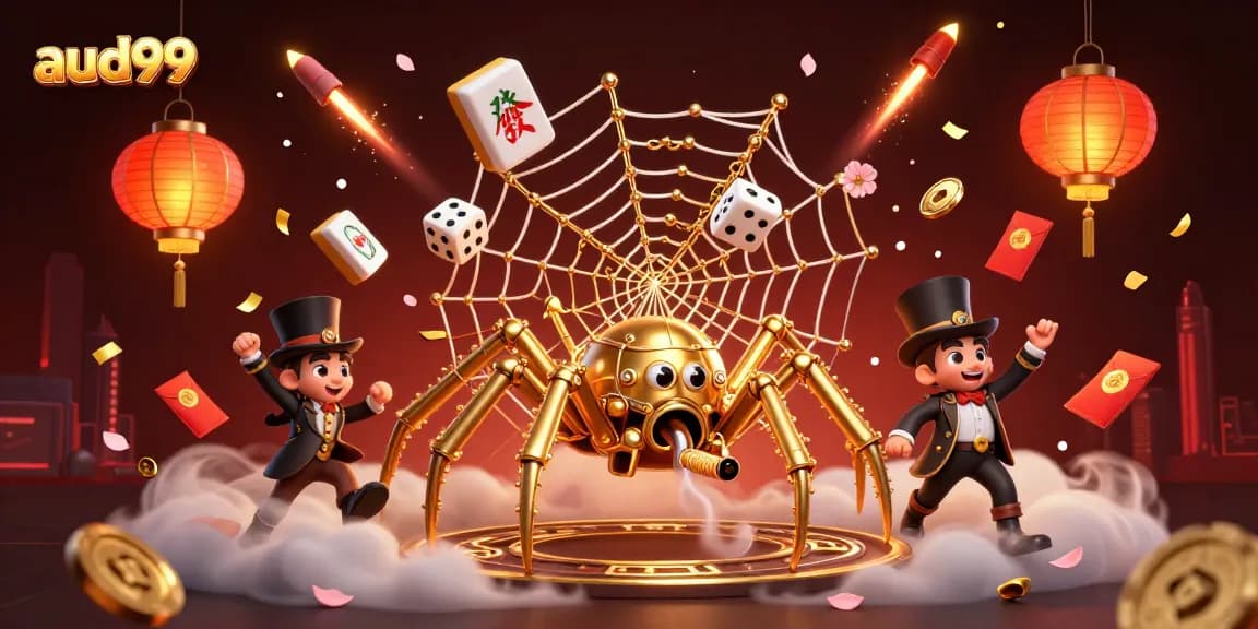 Experience thrilling aud99 gameplay with a steampunk spider captivating dice in an enchanting scene.
