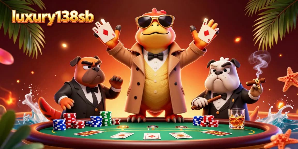 Experience luxury138sb with 3D cartoon raptors sneaking into a VIP casino scene.