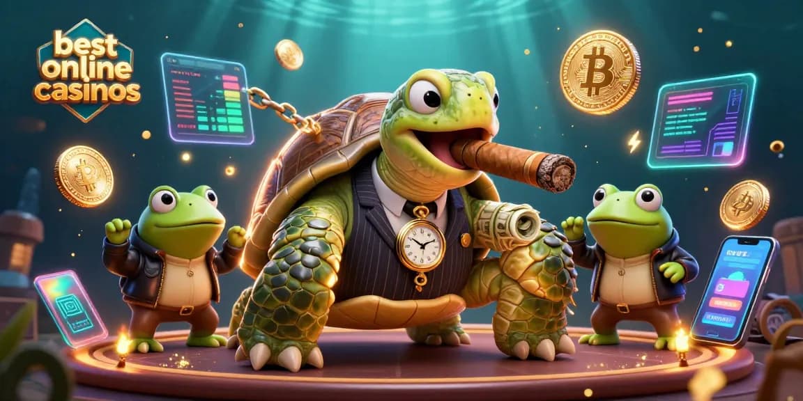 Engaging scene showcasing best online casinos with cartoon characters in a vibrant, energetic casino atmosphere.