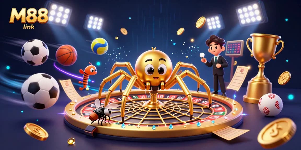 Engage with M88 link as a thrilling fly bets on a roulette wheel in a vibrant sports betting illustration.
