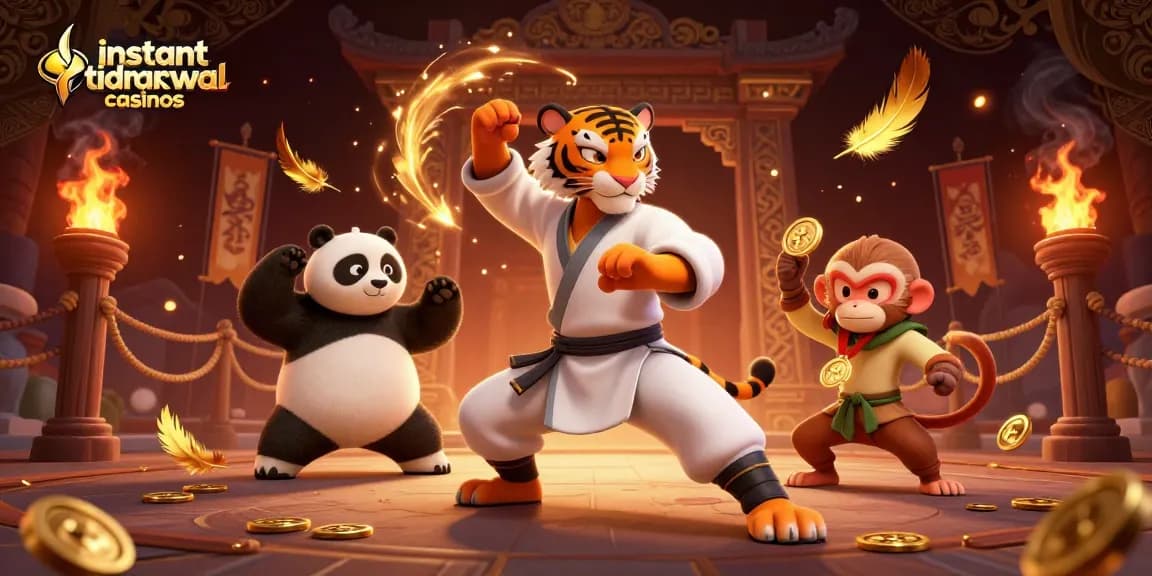 Engage at instant withdrawal casinos with a vibrant scene of fun characters and dynamic gambling elements.
