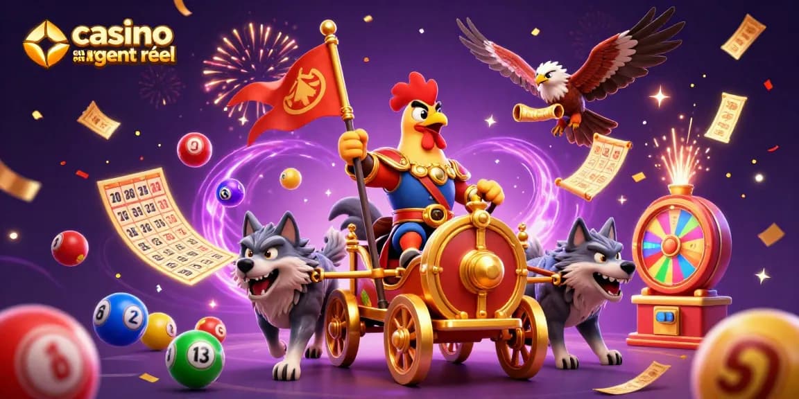 Lancez-vous dans le monde captivant du casino en ligne argent réel avec cette illustration dynamique et festive.