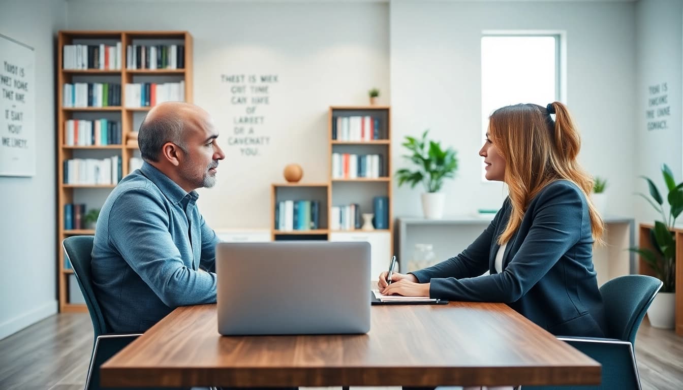 Career coaching session highlighting a professional interaction between a coach and client.