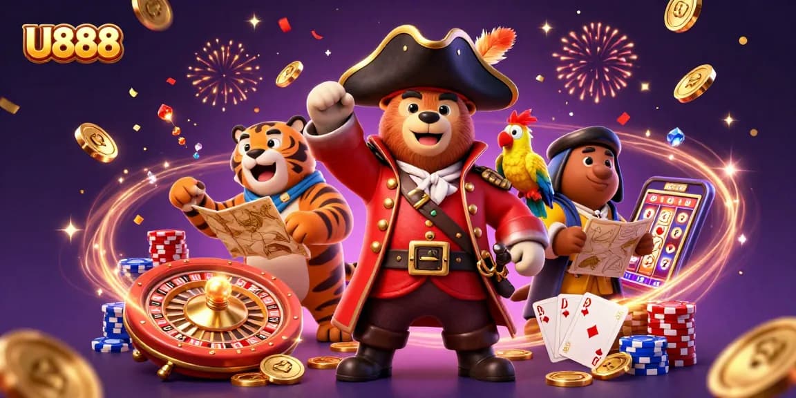 Win big at U888 with a 3D adventure featuring pirates, gems, and exciting casino games!