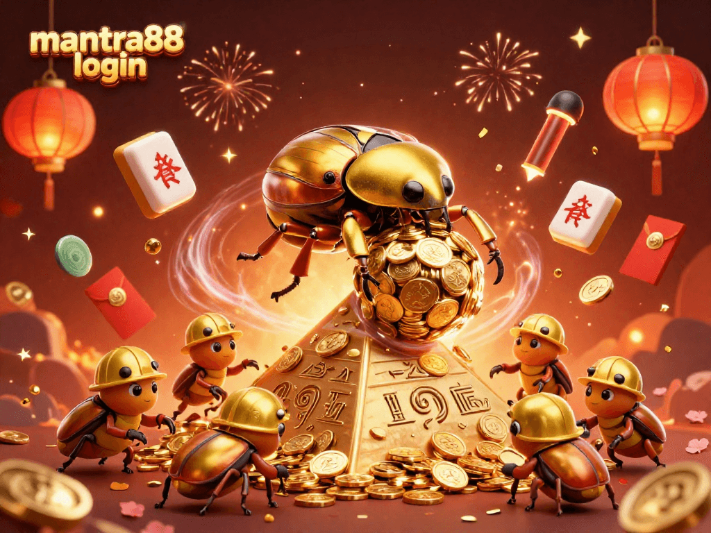 Experience seamless mantra88 login with a vibrant casino atmosphere full of golden rewards and festive imagery.