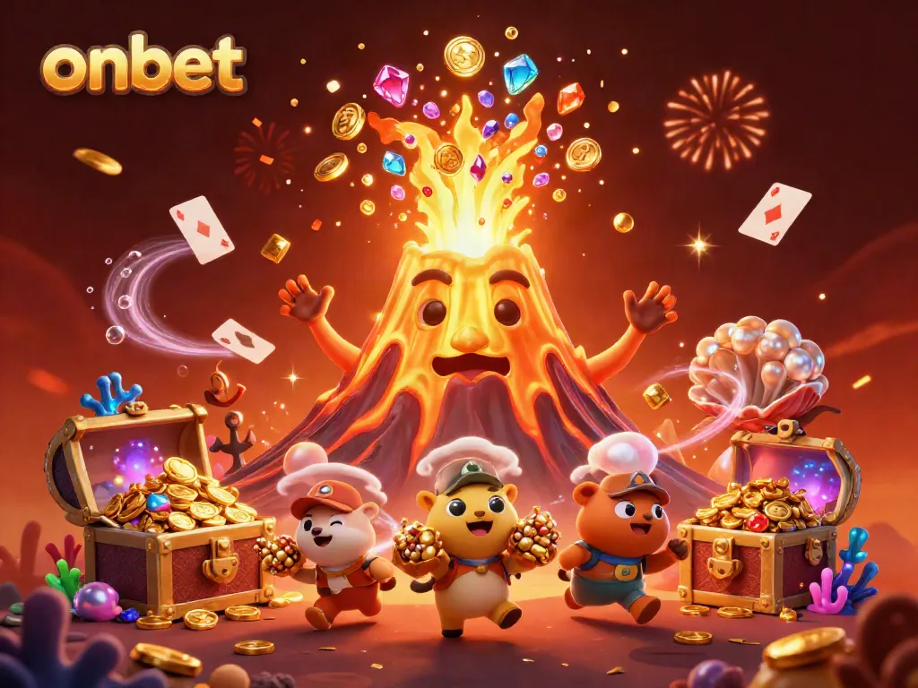 Experience the exhilarating world of onbet with a golden volcano erupting treasures and adventure.