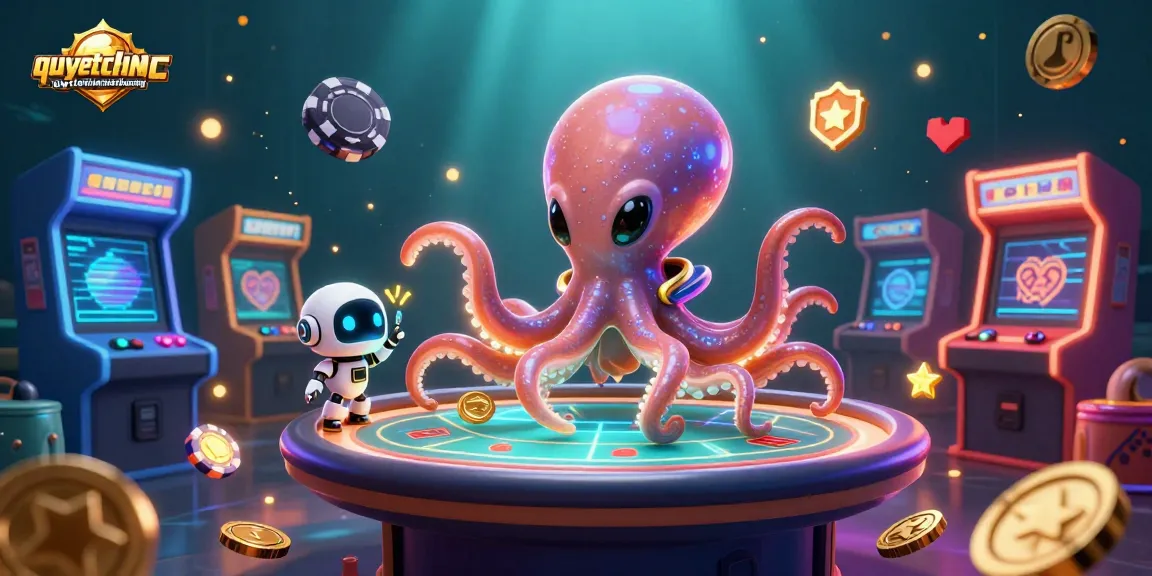 Experience the thrilling action of quyetchientienthuong with a vivid 3D illustration of alien characters at a holographic poker table.