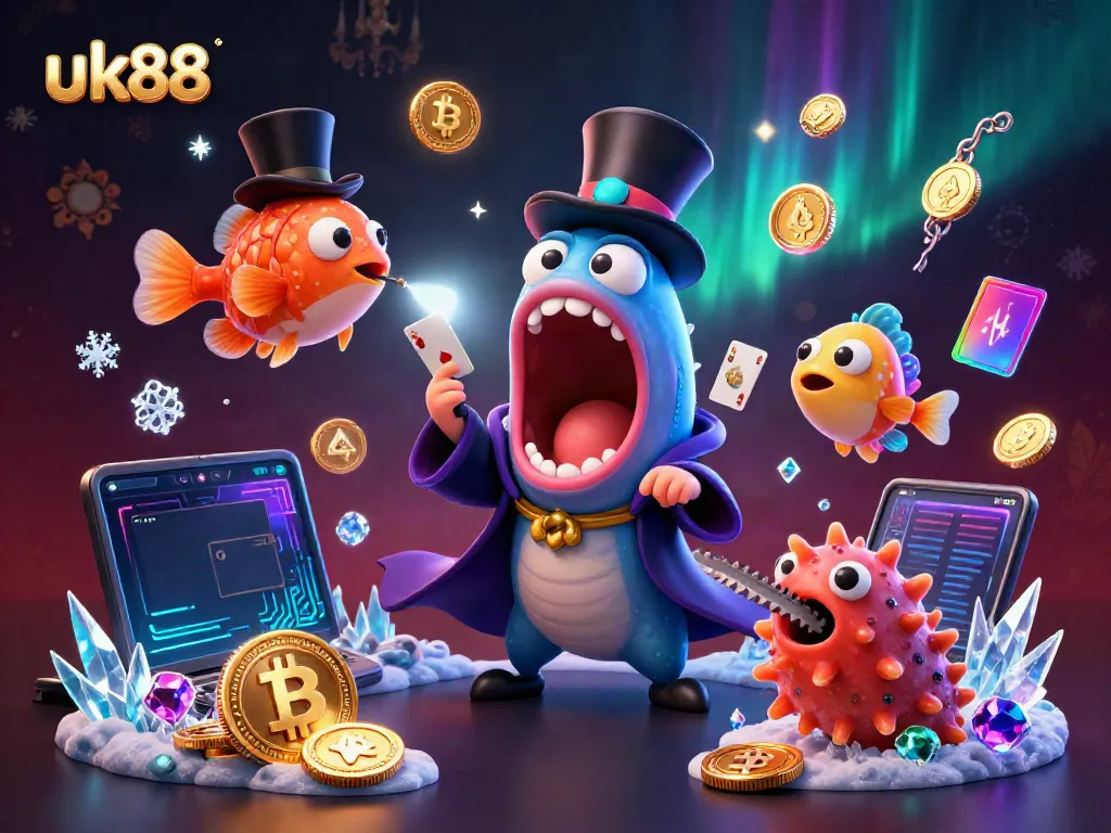 uk88 engages players with a vibrant 3D casino scene featuring a magical deep-sea creature act.