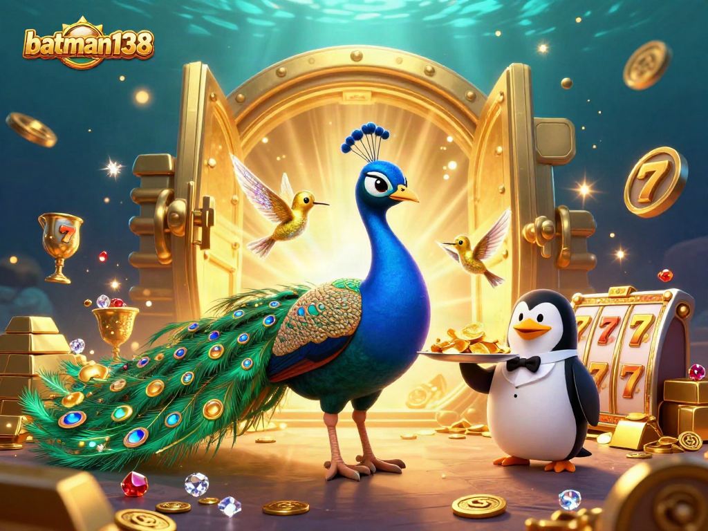 Spin the reels at batman138 with a whimsical casino scene featuring unique characters and treasures.
