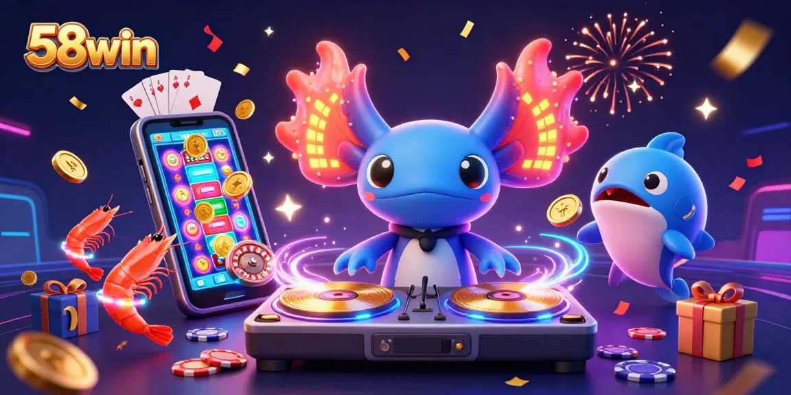 Engage with 58win's vivid gaming world, featuring neon characters, dynamic slot games, and winning moments.