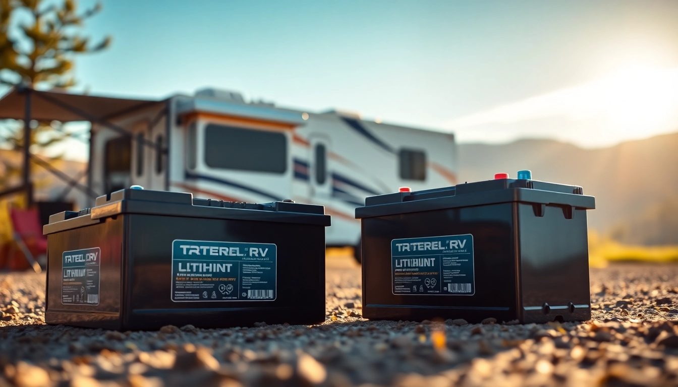 Showcase of lithium RV batteries highlighting reliability for outdoor adventures.