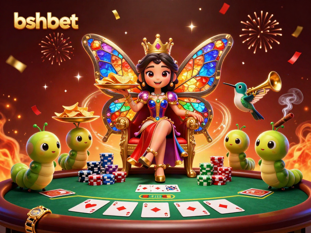 Experience thrilling poker action with bshbet's vibrant 3D casino scene featuring colorful poker elements.