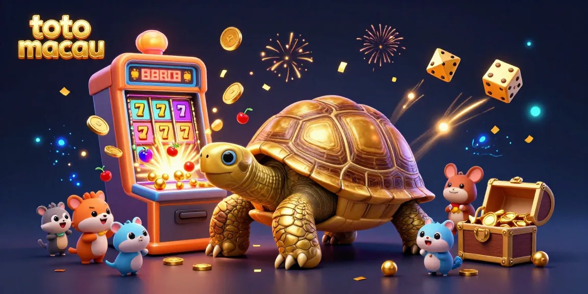 Experience the thrill of toto macau with a colorful casino-themed scene showcasing a golden tortoise and exciting gaming elements.