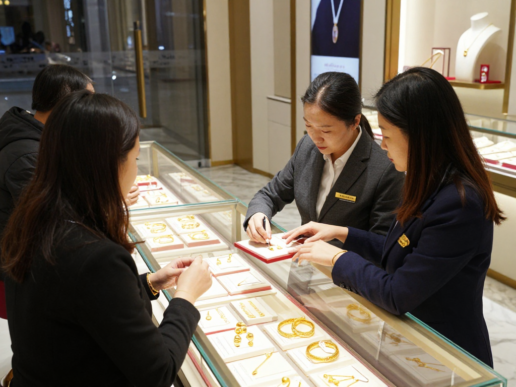 mantra88 login - Expert assisting clients in elegant gold jewelry store, showcasing 24K offerings and investment advice.