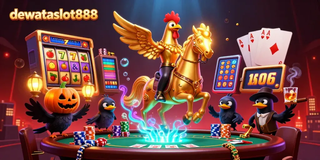 Menangkan jackpot di dewataslot888 dengan ilustrasi kasino penuh warna dan karakter menarik