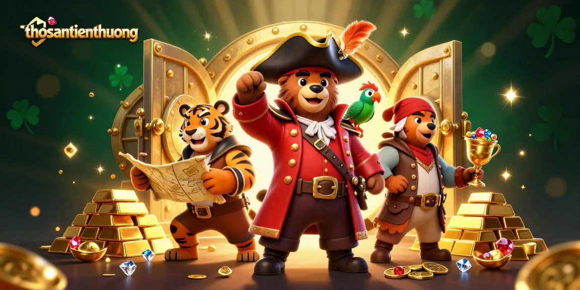 Engage in thrilling gameplay with thosantienthuong's captivating casino adventure, featuring treasure-hunting characters.