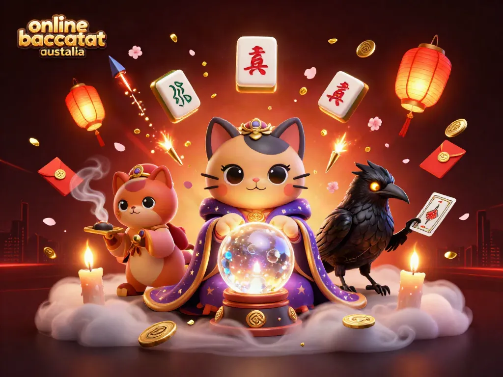 Experience the excitement of online baccarat Australia with vibrant casino elements and mystical characters in a thrilling atmosphere.