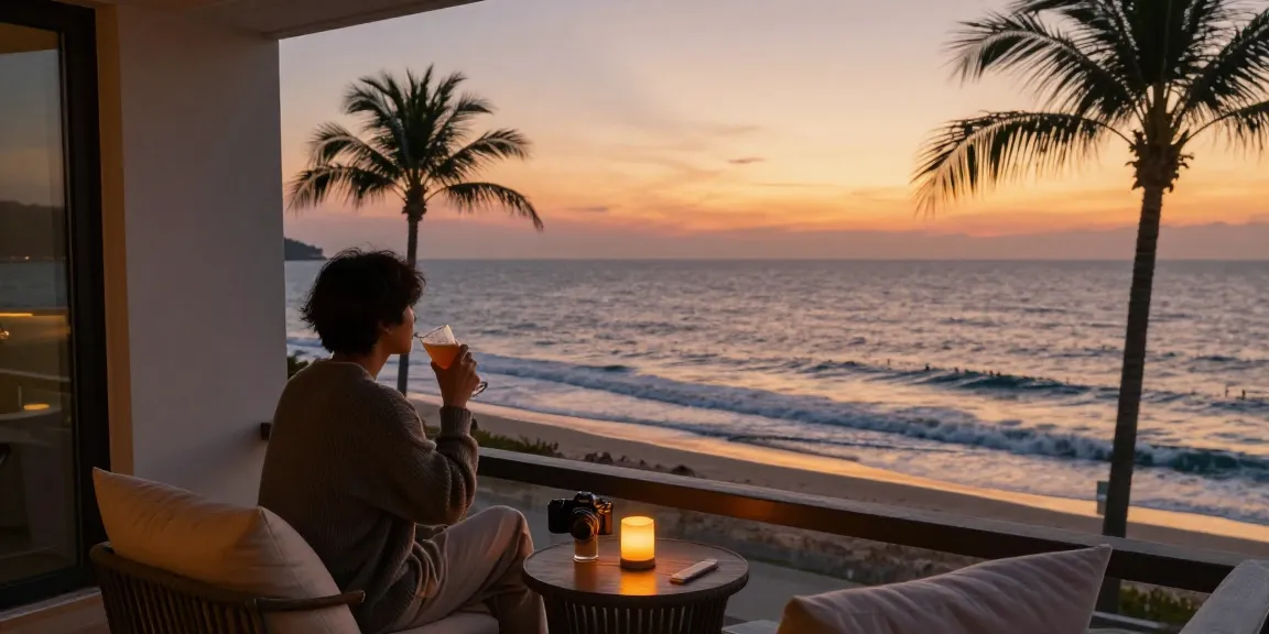 Explore the serene ocean view from a 여수오피 balcony, capturing relaxation and romance.