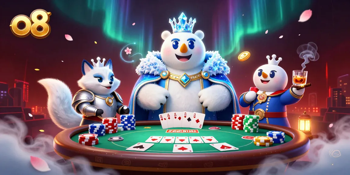 Experience thrilling poker action at o8 with a powerful polar bear king and snow fox companion.