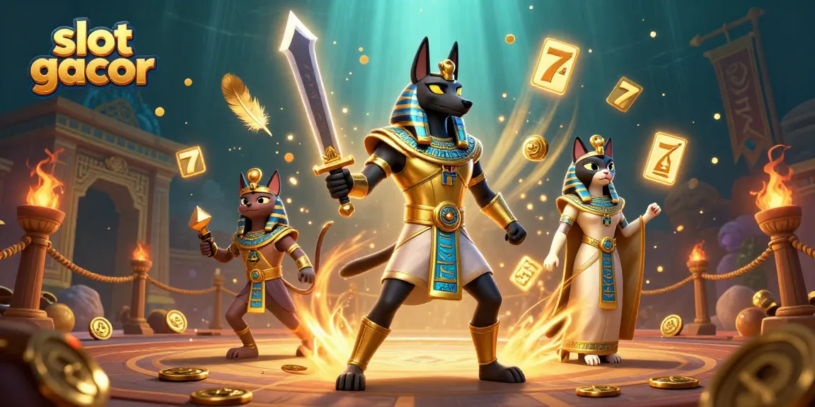Experience exhilarating slot gacor action with Anubis and Bastet in an ancient Egyptian gaming arena.