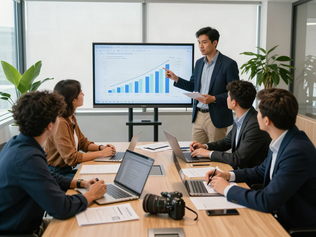 Team meeting discussing Lead Roedl's advisory strategies in a modern office