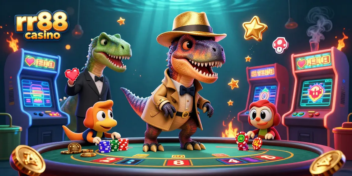 Play at rr88 casino with a sneaky velociraptor card counter and pit boss in action.