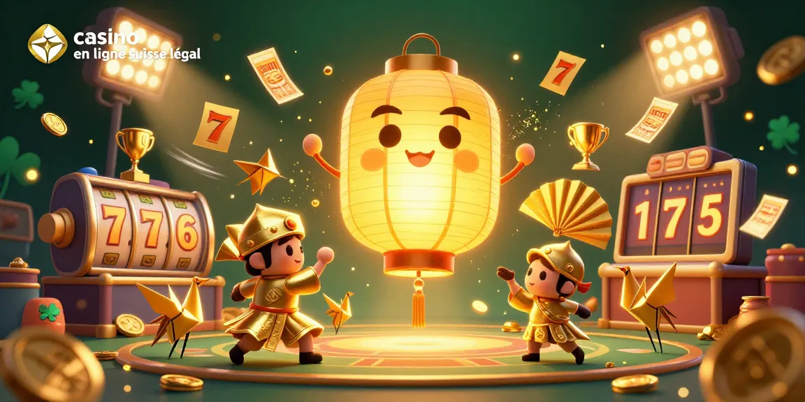 Illustration captivante de casino en ligne suisse légal avec des éléments riches de jeu et des personnages fantastiques