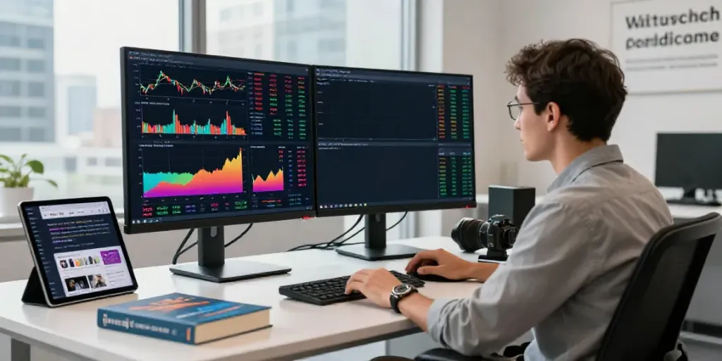 Trader monitoring tradingview官网 charts and market data in a modern workspace