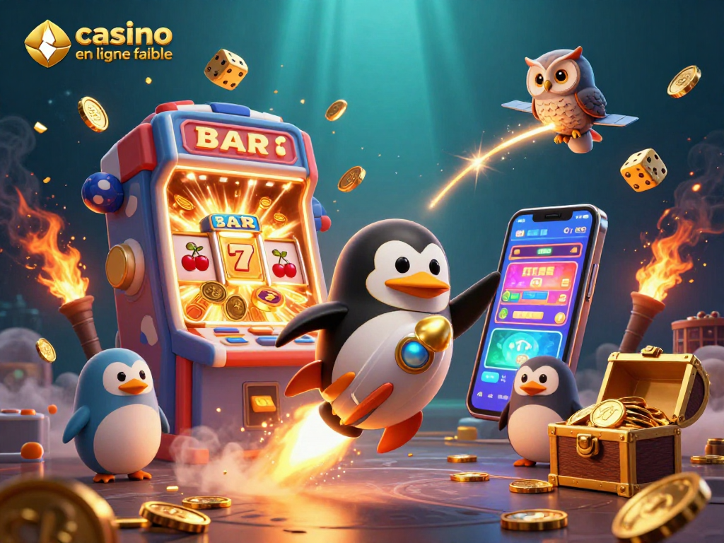 Vivez l'expérience d'un casino en ligne fiable avec une illustration dynamique de jeux et gains.