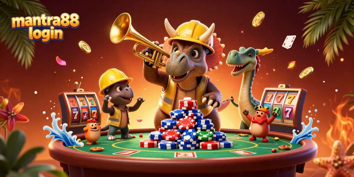 Join the excitement at mantra88 login with unique characters building poker chip pyramids to celebrate gaming!