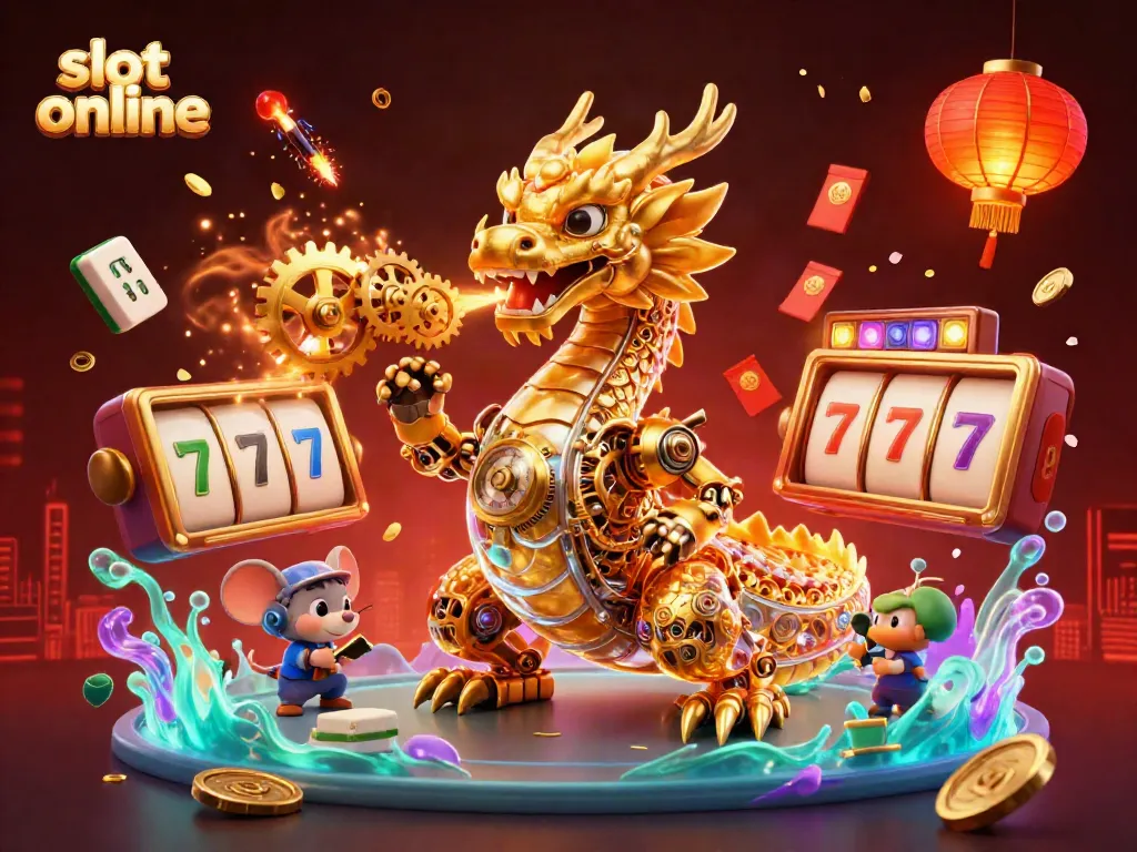 Experience exciting slot online adventures with a golden dragon and vibrant symbols.