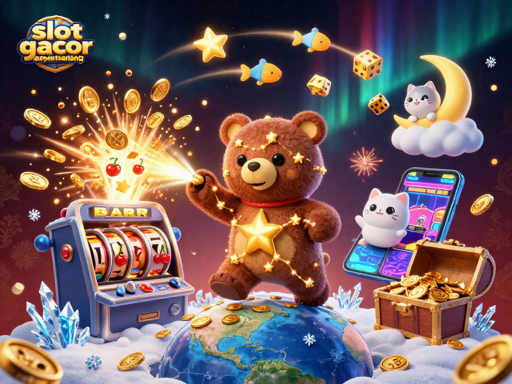 Spin to win with slot gacor gampang menang in this vibrant casino-themed 3D illustration.