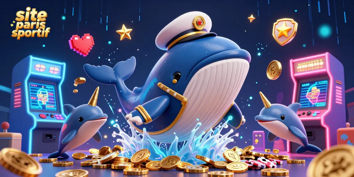 Illustration dynamique représentant le site paris sportif avec des personnages marins et des éléments de casino.