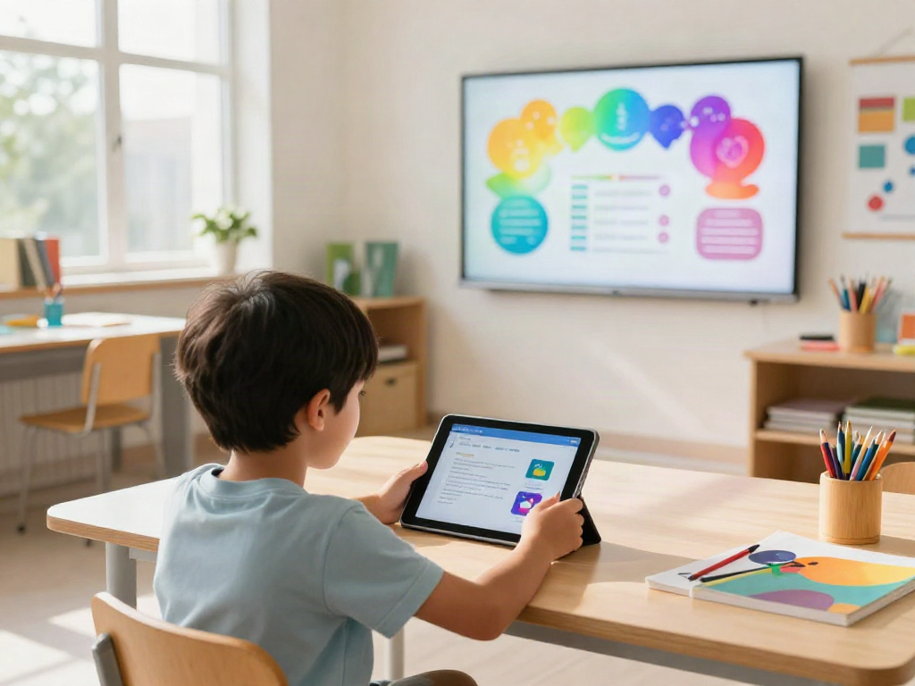 Child using a tablet to see this website in an engaging educational environment.
