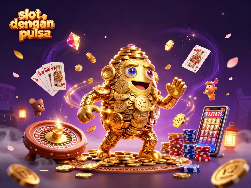 Experience exciting gameplay with slot dengan pulsa featuring a golden golem in a dynamic casino scene.